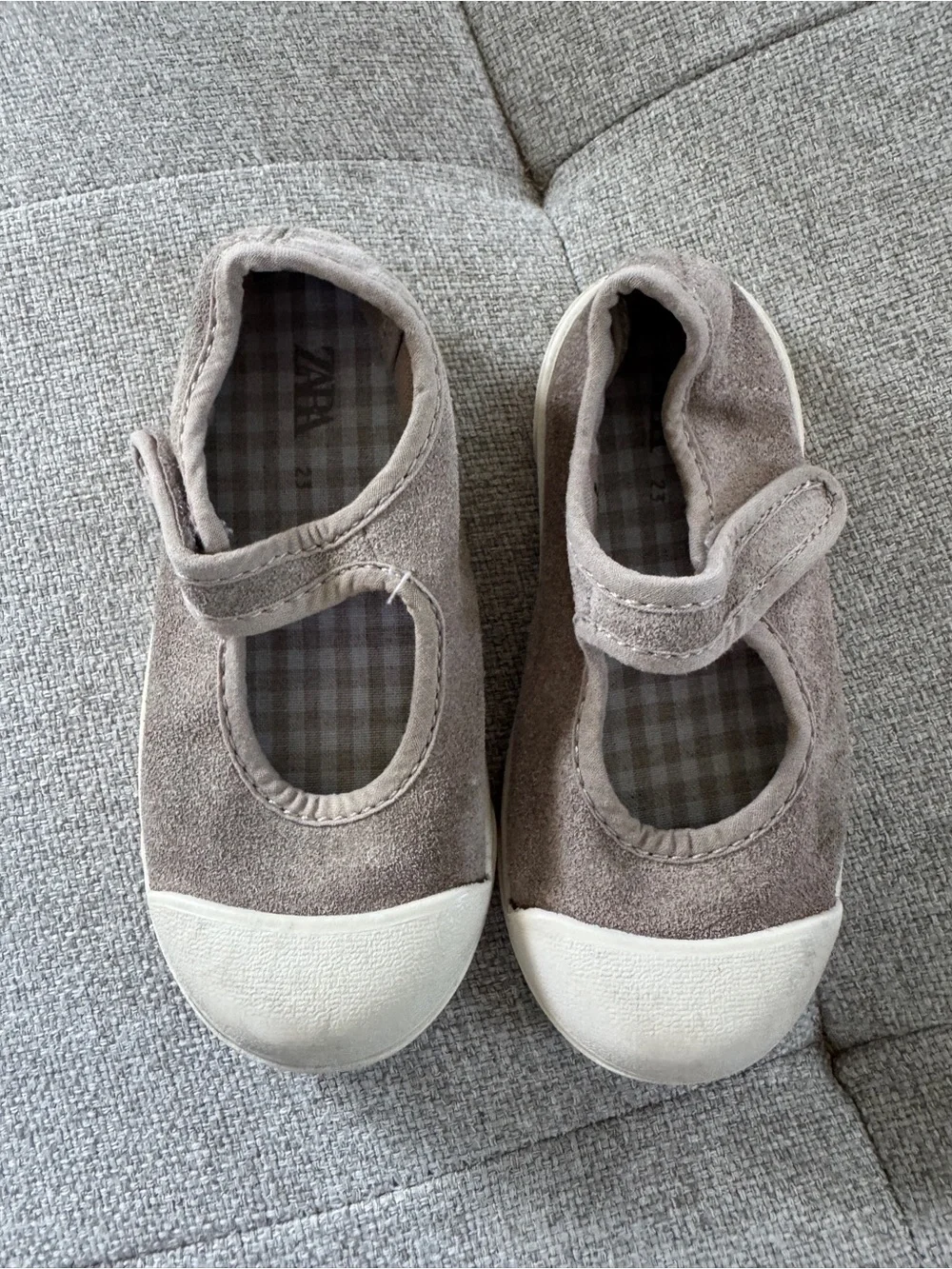 Zara Kids Taupe Suede Mary Jane Sneakers with White Toe